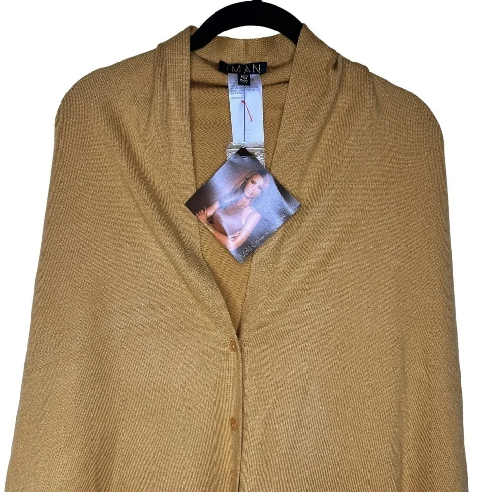 IMAN NWT Soft N’ Chic Multi Wear Button Front Wrap Sweater One Size in Tan